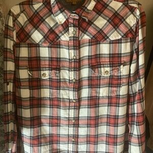JACHS Girlfriend Red and White Plaid Button-Down Shirt
